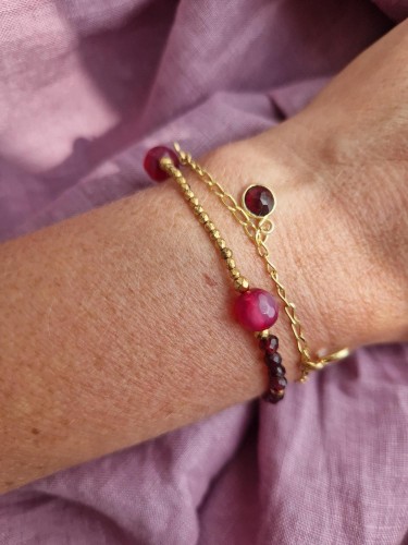 Zestaw bransoletek Czerwona Porzeczka z zawieszką z różowego agatu