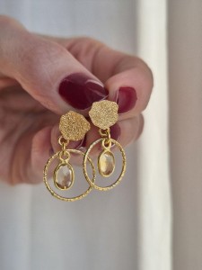 Kolczyki kółeczka z cytrynem, pozłacane srebro 925