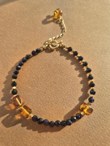 Bransoletka Noc Kairu z bursztynów, nocy kairu i pozłacanego srebra