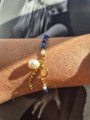 Kobaltowa bransoletka z lapis lazuli i naturalnych pereł