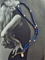 Kobaltowa bransoletka z lapis lazuli i naturalnych pereł